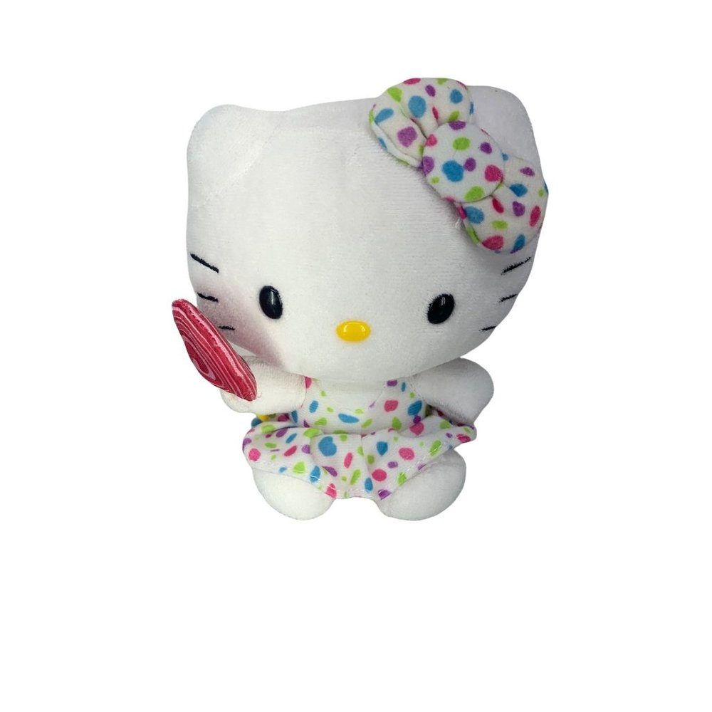 Sanrio Hello Kitty Ty Beanie Baby Polka Dot Dress Lollipop Plush Toy 6"